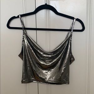 Silver shimmer slouchy neck shirt